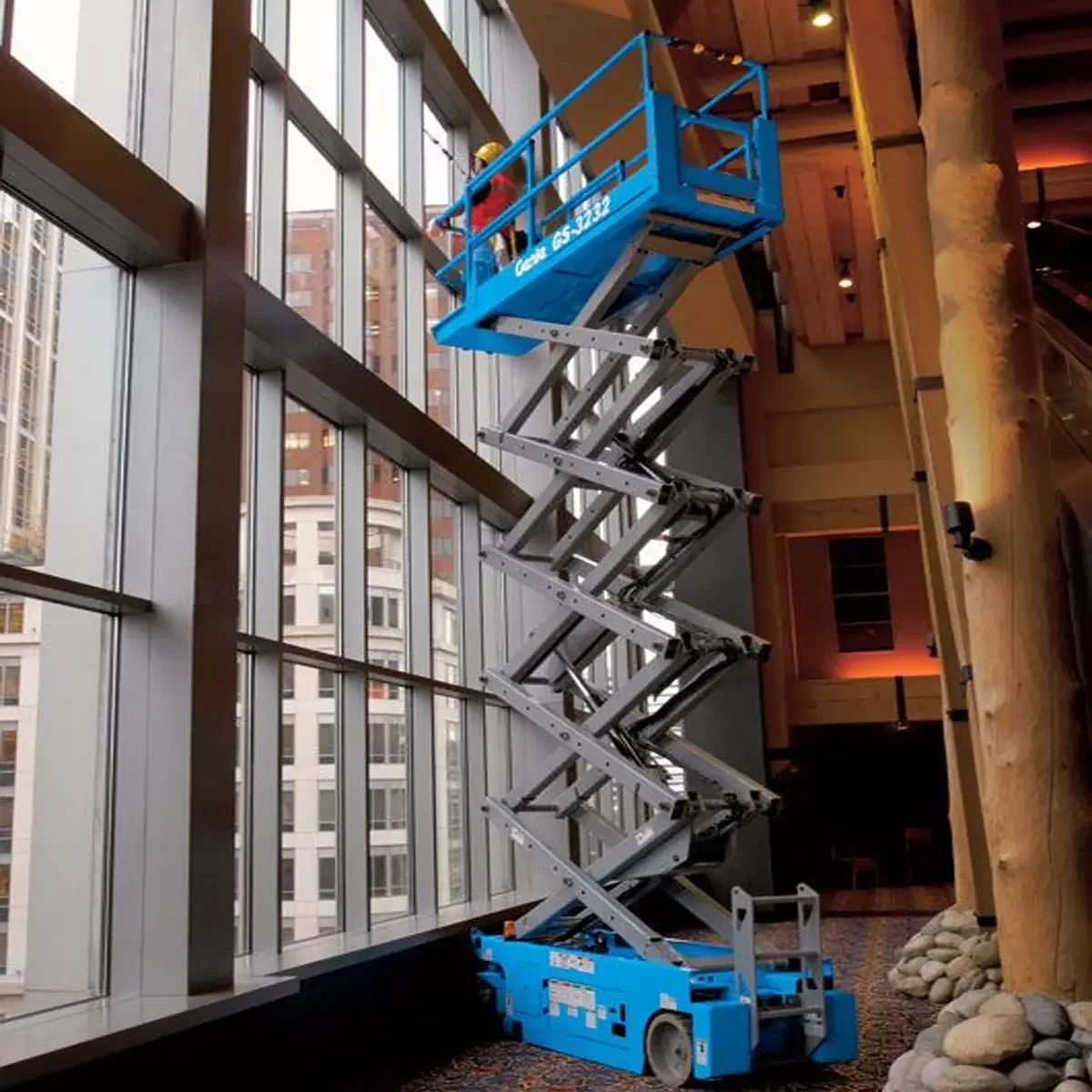 GS-3232-E-Drive-Electric-Scissor-Lift-Working-at-height-with-extended-deck