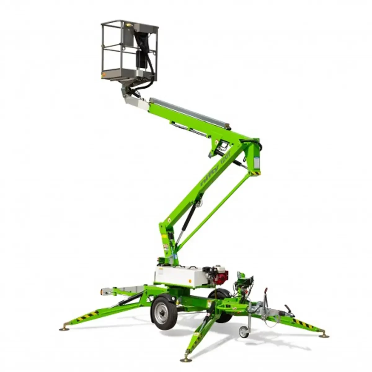 Niftylift-Nifty-120T-12.2m-Trailer-Mounted-Boom-Lift-At-height-on-white-background