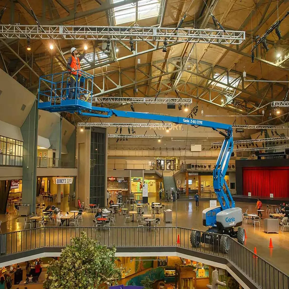 Z-60-FE-Articulated-Boom-Lift-working-indoors-repairing-roof