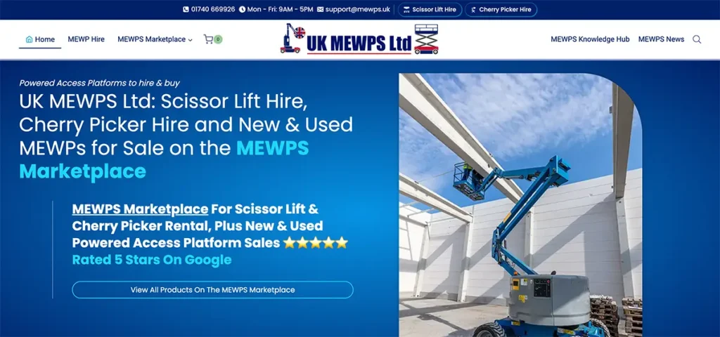 UK MEWPS Ltd offers a wide selection of indoor and outdoor self-propelled scissor lifts and cherry pickers for hire or purchase.